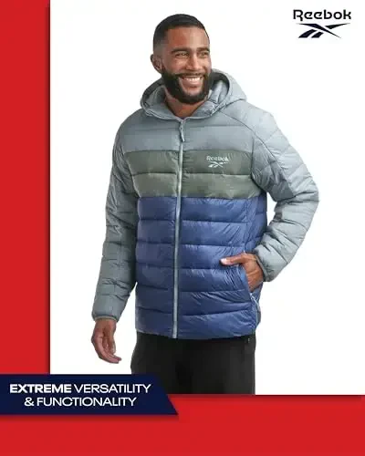 Reebok erkaklar kurtkasi - Yengil kapüşonli tikilgan puffer palto - Erkaklar uchun issiq izolyatsiyalangan qishki kurtka (S-4X) - 3