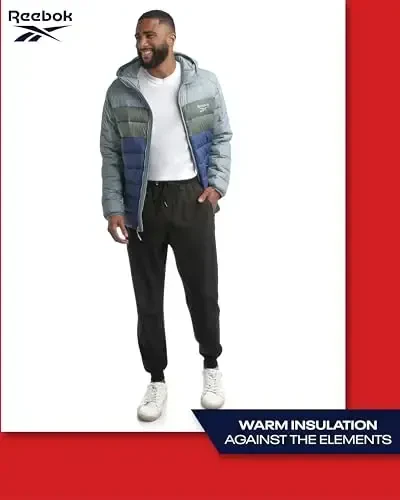 Reebok erkaklar kurtkasi - Yengil kapüşonli tikilgan puffer palto - Erkaklar uchun issiq izolyatsiyalangan qishki kurtka (S-4X) - 5