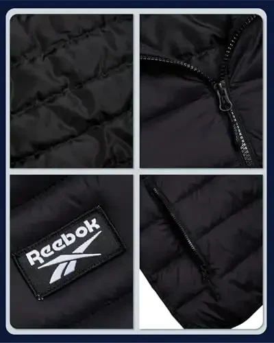 Reebok erkaklar kurtkasi - Yengil kapüşonli tikilgan puffer palto - Erkaklar uchun issiq izolyatsiyalangan qishki kurtka (S-4X) - 3