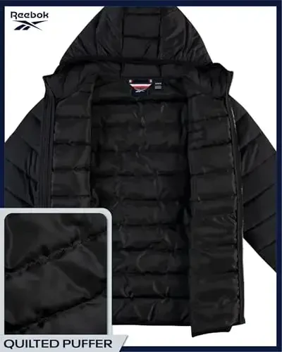 Reebok erkaklar kurtkasi - Yengil kapüşonli tikilgan puffer palto - Erkaklar uchun issiq izolyatsiyalangan qishki kurtka (S-4X) - 4