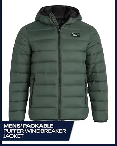 Reebok erkaklar kurtkasi – Yengil kapüşonli tikilgan puffer palto – Erkaklar uchun issiq izolyatsiyalangan qishki kurtka (S-4X) - 2