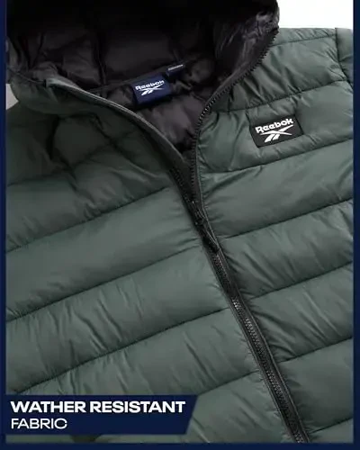 Reebok erkaklar kurtkasi – Yengil kapüşonli tikilgan puffer palto – Erkaklar uchun issiq izolyatsiyalangan qishki kurtka (S-4X) - 4