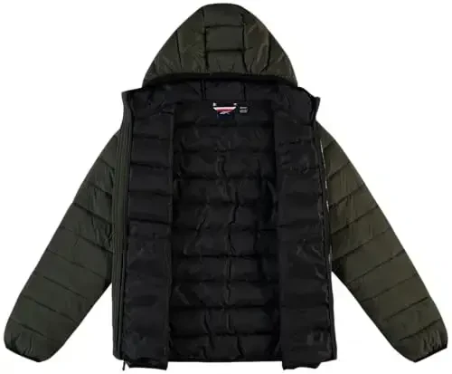 Reebok erkaklar kurtkasi – Yengil kapüşonli tikilgan puffer palto – Erkaklar uchun issiq izolyatsiyalangan qishki kurtka (S-4X) - 5