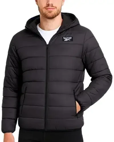 Reebok erkaklar kurtkasi - Yengil kapüşonli tikilgan puffer palto - Erkaklar uchun issiq izolyatsiyalangan qishki kurtka (S-4X) - 1