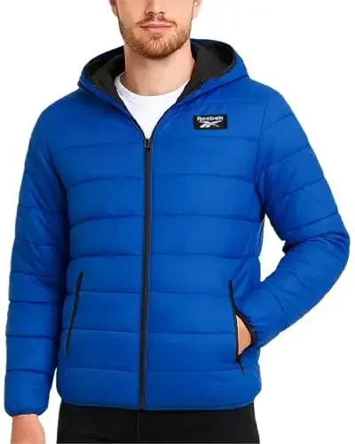 Reebok erkaklar kurtkasi – Yengil kaputli kaplama puffer palto – Erkaklar uchun issiq izolyatsiyalangan qishki kurtka (S-4X) - REEBOK