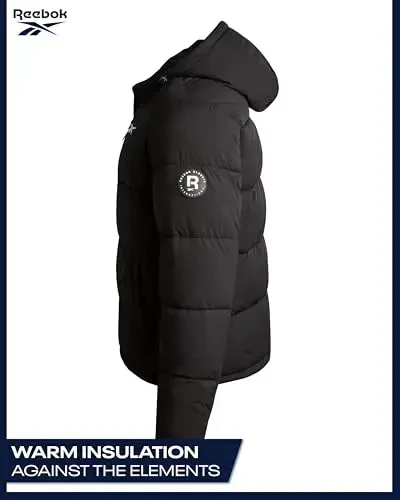 Reebok Erkaklar Puffer Kurtkasi - Kapshonli Konforli Stretch Izolyatsiyalangan Puffer Kurtka - Erkaklar uchun Issiq Kapshonli Kurtkalar (S-XXL) - 5