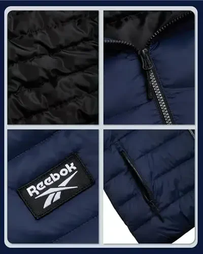 Reebok erkaklar puffer kurtkasi - Ob-havoga chidamli yengil kaplamali issiq kapyushonli erkaklar qishki paltolari - Erkaklar uchun izolyatsiya qilingan kurtkalar - 3