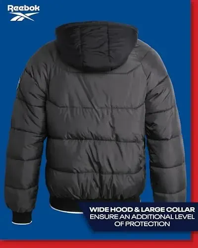 Reebok erkaklar puffer kurtkasi - Og'ir vaznli ob-havoga chidamli tikilgan puffer palto qovurg'a манжет - Erkaklar uchun chang'i kurtkalari (o'lchamlari: M-XXL) - 6