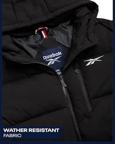 Reebok erkaklar puffer kurtkasi - Qulay Stretch Izolyatsiyalangan Puffer Kurtka Kaput bilan - Erkaklar uchun issiq kaputli kurtkalar (S-XXL) - 4