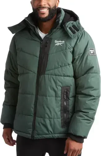 Reebok Erkaklar Qishki Kurtka - Qalin Og'ir vaznli chang'i qishki paltosi - Erkaklar uchun issiq izolyatsiyalangan kapüşonlu puffer paltosi - REEBOK (1)
