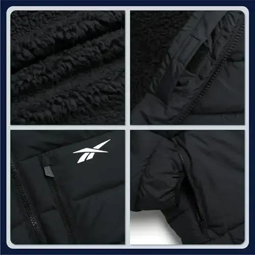 Reebok erkaklar qishki kurtkasi - Og'ir Sherpa astarlı puffer parka erkaklar qishki paltosi - Erkaklar uchun izolyatsiyalangan kapitone qilingan chang'i kurtkasi - 3