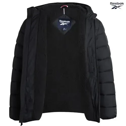 Reebok erkaklar qishki kurtkasi - Og'ir Sherpa astarlı puffer parka erkaklar qishki paltosi - Erkaklar uchun izolyatsiyalangan kapitone qilingan chang'i kurtkasi - 4