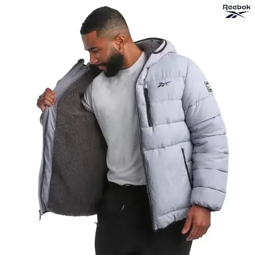 Reebok erkaklar qishki kurtkasi - Og'ir Sherpa astarli puffer Parka erkaklar qishki paltosi - Erkaklar uchun izolyatsiyalangan kapitone qilingan chang'i kurtkasi - 2