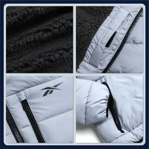 Reebok erkaklar qishki kurtkasi - Og'ir Sherpa astarli puffer Parka erkaklar qishki paltosi - Erkaklar uchun izolyatsiyalangan kapitone qilingan chang'i kurtkasi - 3