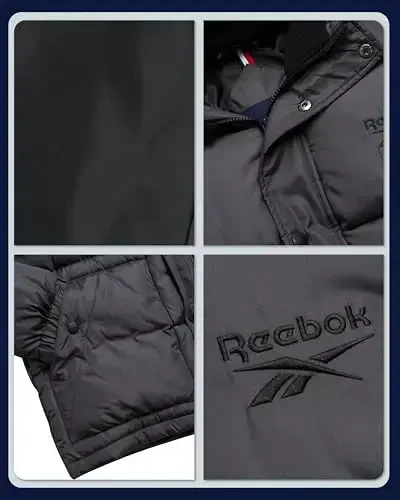 Reebok erkaklar qishki kurtkasi - Og'ir vaznli izolyatsiyalangan erkaklar qishki paltosi - Shamol suvga chidamli kapitone puffer kurtkalar erkaklar uchun - 3