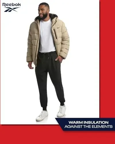 Reebok erkaklar qishki kurtkasi - Og'ir vaznli kapitone puffer Parka palto - Erkaklar uchun chang'i kurtkasi, Sherpa astarli капюшон (S-XL) - 5