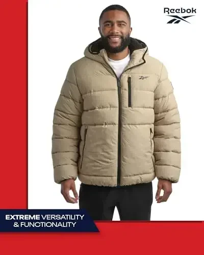 Reebok erkaklar qishki kurtkasi - Og'ir vaznli kapitone puffer Parka palto - Erkaklar uchun chang'i kurtkasi, Sherpa astarli капюшон (S-XL) - 6