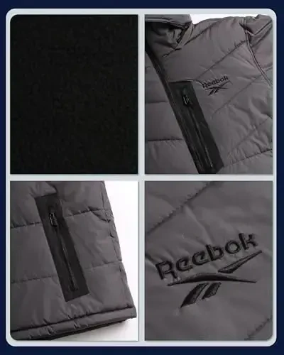 Reebok erkaklar qishki kurtkasi - Qalin og'ir vaznli chang'i qishki palto - Erkaklar uchun issiq izolyatsiyalangan kapüşonlu puffer palto - 4