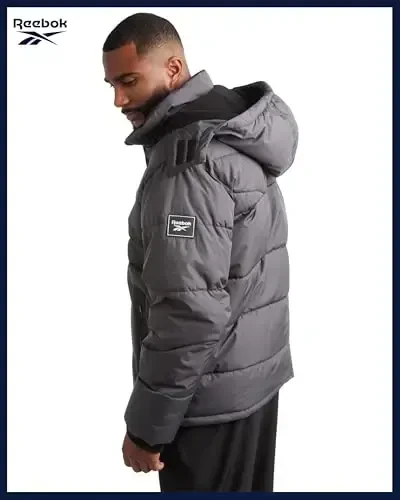 Reebok erkaklar qishki kurtkasi - Qalin og'ir vaznli chang'i qishki palto - Erkaklar uchun issiq izolyatsiyalangan kapüşonlu puffer palto - 7