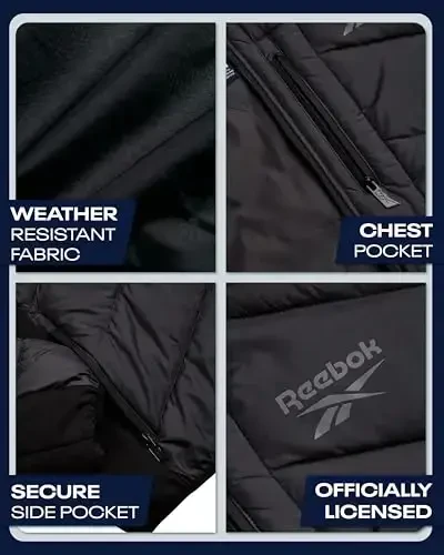 Reebok erkaklar qishki kurtkasi - suv o'tkazmaydigan og'ir puffer palto kaputli - erkaklar uchun tikilgan izolyatsiyalangan issiq qishki palto - 3