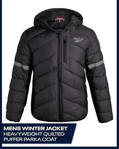 Reebok erkaklar qishki kurtkasi - suv o'tkazmaydigan og'ir puffer palto kaputli - erkaklar uchun tikilgan izolyatsiyalangan issiq qishki palto - 7