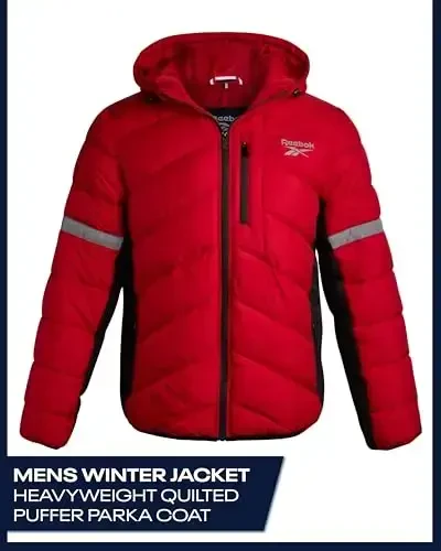 Reebok erkaklar qishki kurtkasi - suvga chidamli og'ir puffer palto kaputli - erkaklar uchun tikilgan izolyatsiyalangan issiq qishki palto - 7