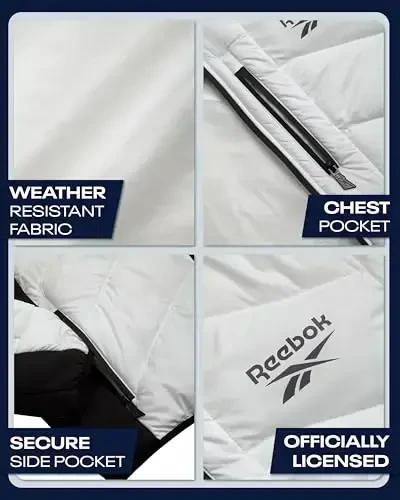 Reebok erkaklar qishki kurtkasi - Suvga chidamli og'ir puffli palto qalpoqli - Erkaklar uchun tikilgan izolyatsiyalangan iliq qishki palto - 3