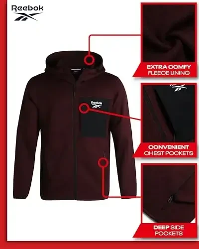 Reebok erkaklar sviter kurtkasi - Juns bilan qoplangan ob-havoga chidamli izolyatsiya qilingan tashqi kiyim - Erkaklar uchun qulay sviter kurtkalari (O'lchamlari: M-XXL) - 2