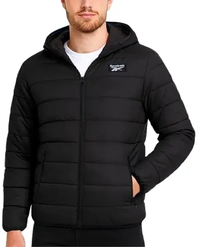 Reebok Erkaklar uchun Puffer Kurtka - Yengil Qilingan Glacier Shield Plus Hajmli Erkaklar uchun Puffer Kurtkalar - Izolyatsiyalangan Erkaklar Qishki Kastyumlari - REEBOK