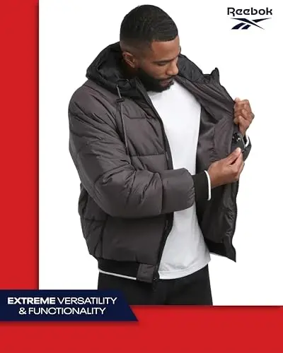 Reebok erkaklar uchun puffer kurtkasi - Og'ir vaznli ob-havoga chidamli qavilgan puffer palto qovurg'ali manjet - Erkaklar uchun chang'i kurtkalari (O'lchamlari: M-XXL) - 3