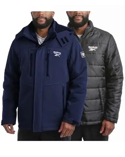 Reebok Erkaklar uchun Qishki Koptoklari - 3 tasi 1 da Tizimli Kaputli Softshell Shamolga qarshi Kurtka va Qlandirilgan Puffer Izolyatsiyalangan Erkaklar Chang'i Kurtkasi - 1