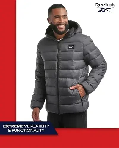 Reebok Mens Puffer Jacket - Lightweight Quilted Glacier Shield Plus Size Puffer Jackets for Men - Insulated Mens Winter Coats - 3