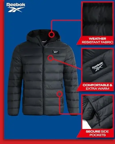 Reebok Men's Jacket – Lightweight Hooded Quilted Puffer Coat – Warm Insulated Winter Jacket for Men (S-4X) - 2