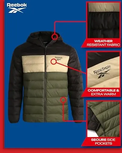 Reebok Men's Jacket – Lightweight Hooded Quilted Puffer Coat – Warm Insulated Winter Jacket for Men (S-4X) - 2