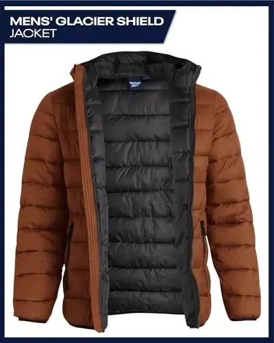 Reebok Mens Puffer Jacket - Lightweight Quilted Glacier Shield Plus Size Puffer Jackets for Men - Insulated Mens Winter Coats - 2