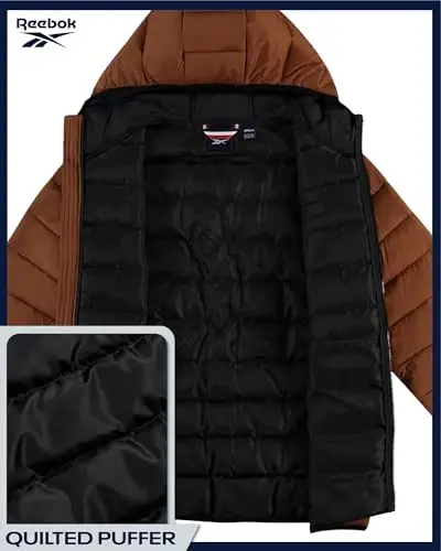 Reebok Mens Puffer Jacket - Lightweight Quilted Glacier Shield Plus Size Puffer Jackets for Men - Insulated Mens Winter Coats - 4