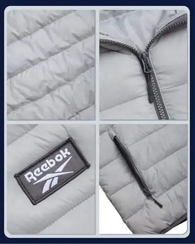 Reebok Mens Puffer Jacket - Lightweight Quilted Glacier Shield Plus Size Puffer Jackets for Men - Insulated Mens Winter Coats - 3