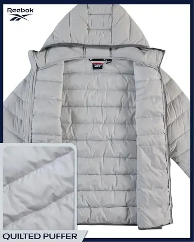 Reebok Mens Puffer Jacket - Lightweight Quilted Glacier Shield Plus Size Puffer Jackets for Men - Insulated Mens Winter Coats - 4