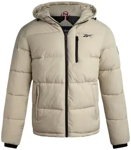 Reebok Mens Jacket - Weather Resistant Winter Jackets for Men Quilted Warm Coat Puffer Jacket with Hood and Pockets 