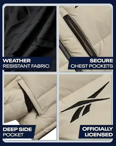 Reebok Mens Jacket - Weather Resistant Winter Jackets for Men Quilted Warm Coat Puffer Jacket with Hood and Pockets - 3