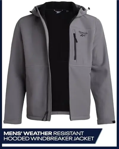 Reebok Mens Jacket - Water Resistant Zip Up Sherpa Fleece Lined Softshell Mens Lightweight Jacket - Winter Jackets for Men - 1