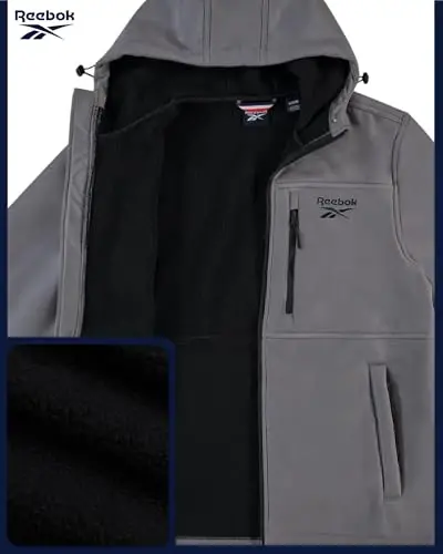 Reebok Mens Jacket - Water Resistant Zip Up Sherpa Fleece Lined Softshell Mens Lightweight Jacket - Winter Jackets for Men - 4