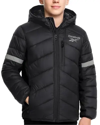 Reebok Boys Puffer Jacket - Heavyweight Quilted Wind & Water Resistant Boys Winter Coat - Insulated Bubble Kids Winter Jacket 