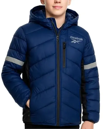 Reebok Boys Puffer Jacket - Heavyweight Quilted Wind & Water Resistant Boys Winter Coat - Insulated Bubble Kids Winter Jacket 