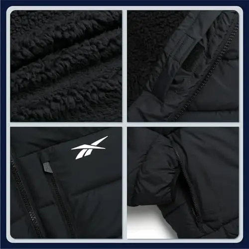 Reebok Mens Winter Jacket - Heavyweight Sherpa Lined Puffer Parka Mens Winter Coat - Insulated Quilted Ski Jacket for Men - 3