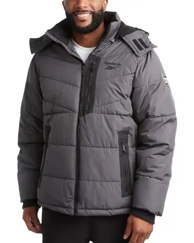 Reebok Mens Winter Jacket - Thick Heavyweight Ski Winter Coat - Warm Insulated Quilted Hooded Puffer Coat for Men - 1