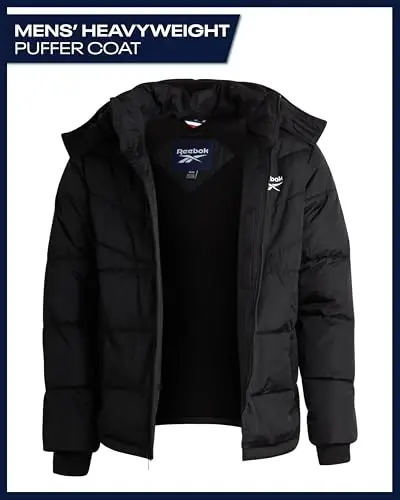 Reebok Mens Winter Jacket - Thick Heavyweight Ski Winter Coat - Warm Insulated Quilted Hooded Puffer Coat for Men - 9