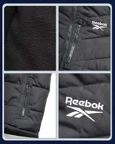 Reebok Mens Winter Jacket - Thick Heavyweight Ski Winter Coat - Warm Insulated Quilted Hooded Puffer Coat for Men - 10