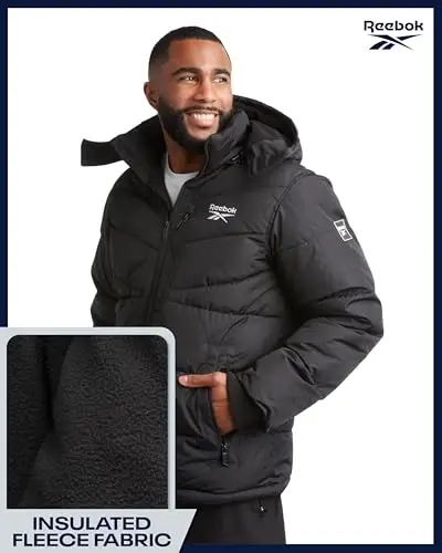 Reebok Mens Winter Jacket - Thick Heavyweight Ski Winter Coat - Warm Insulated Quilted Hooded Puffer Coat for Men - 11