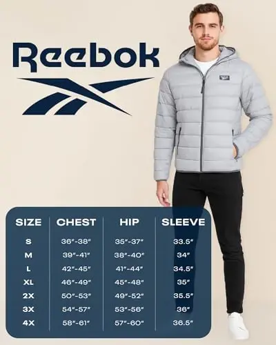 Reebok Mens Winter Jacket - Thick Heavyweight Ski Winter Coat - Warm Insulated Quilted Hooded Puffer Coat for Men - 14